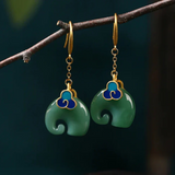 Eloura™ Retro Green Elephant Earrings