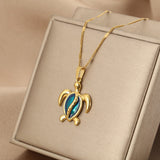 Eloura™ Blue Opal Gold Turtle Necklace