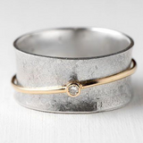 Eloura™ Silver Ring with Zirconia & Vintage Golden Line